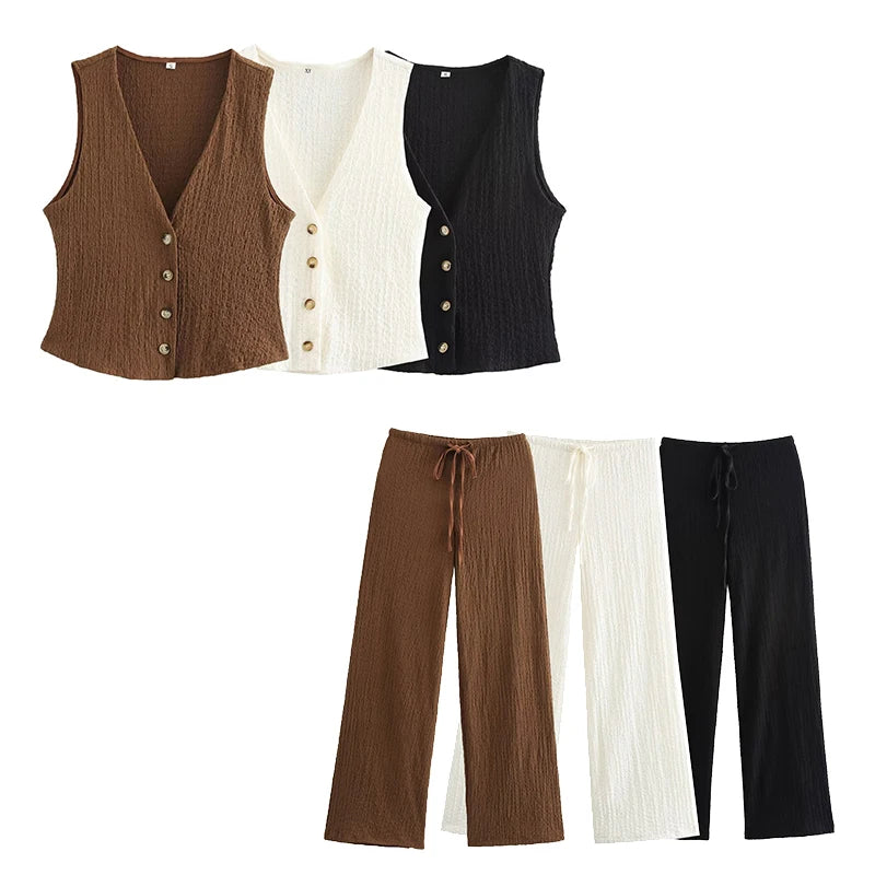 Women's set consisting of a plain tank top and vintage pant