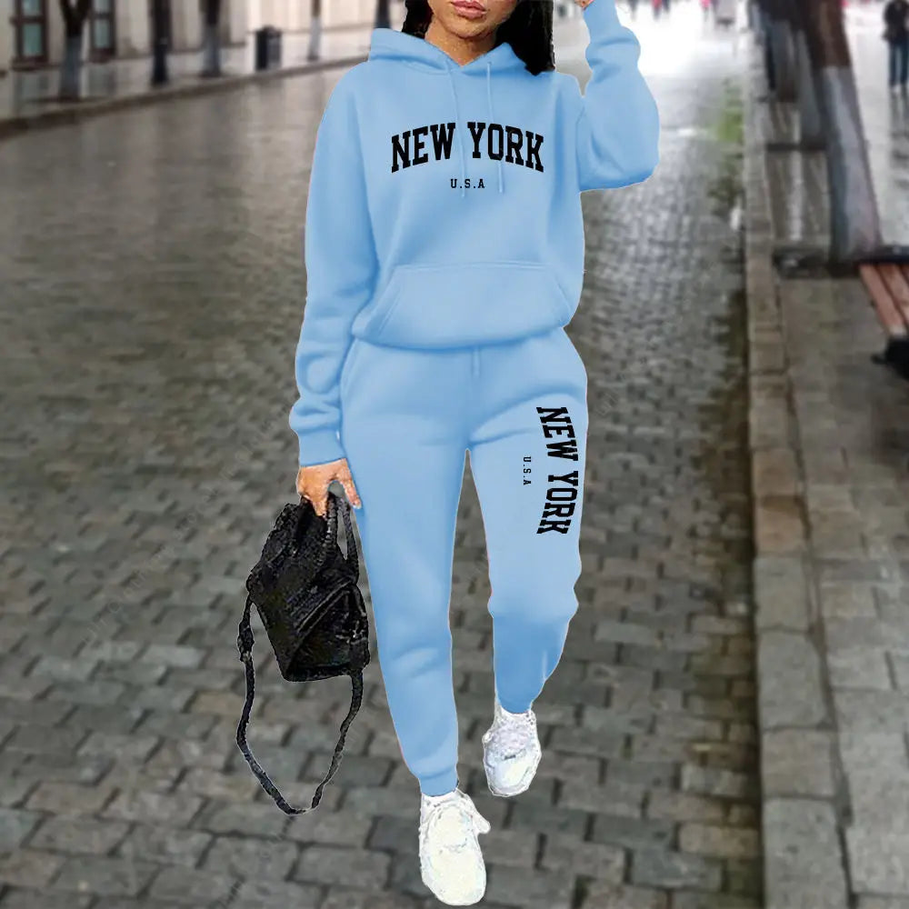 NEW YORK women's tracksuit set with pants and hoodie
