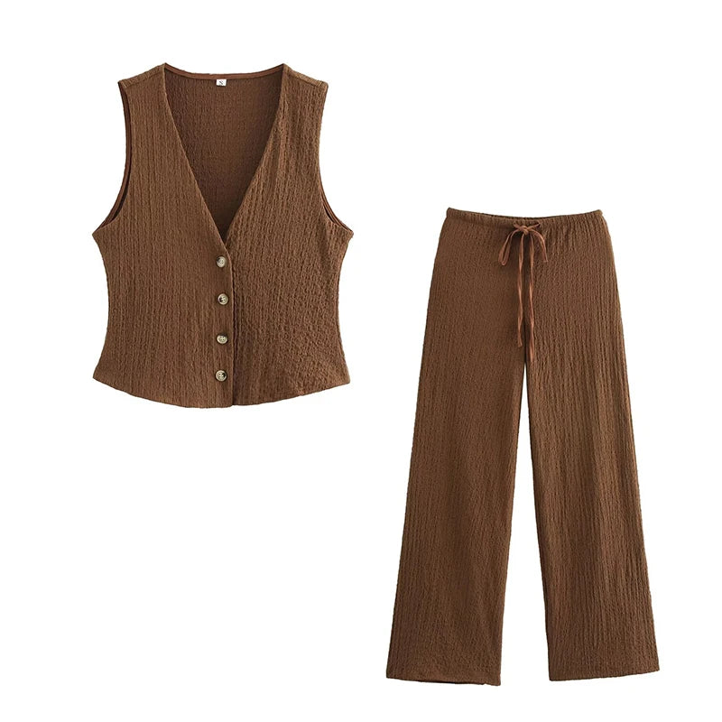 Women's set consisting of a plain tank top and vintage pant