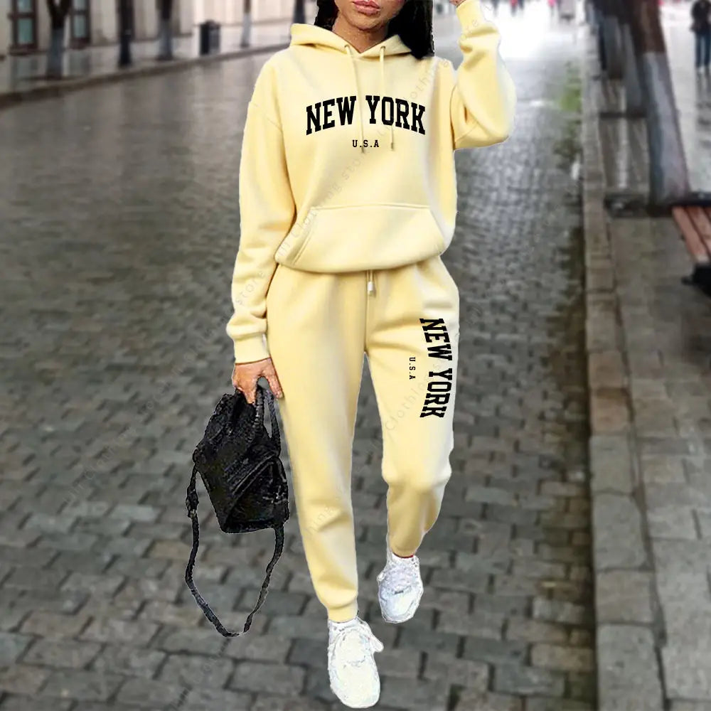 NEW YORK women's tracksuit set with pants and hoodie