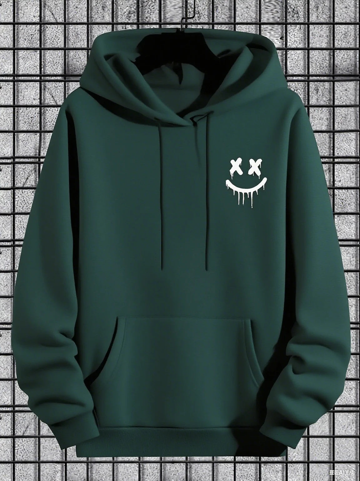 Men's Casual Hoodie with Geometric Face Design