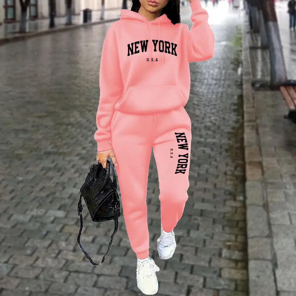 NEW YORK women's tracksuit set with pants and hoodie