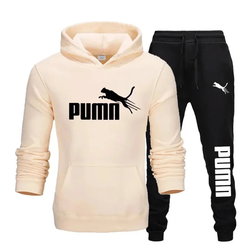 Men's tracksuit set consisting of a hooded sweatshirt and pants.