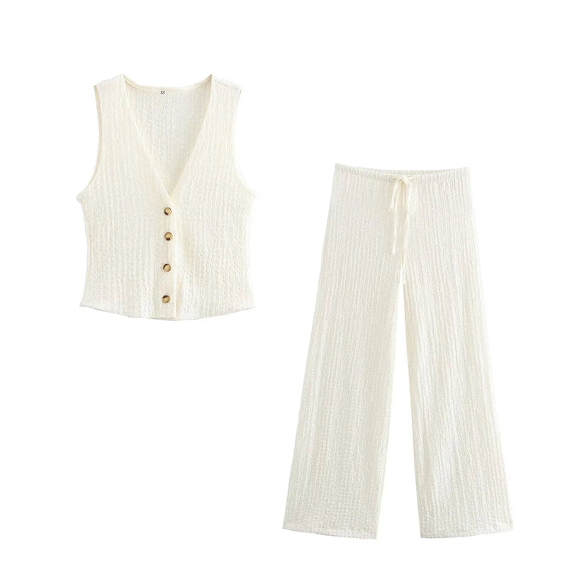 Women's set consisting of a plain tank top and vintage pant