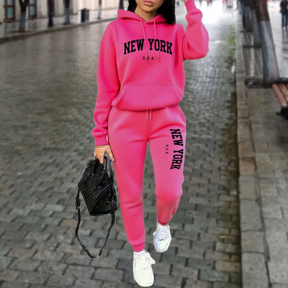 NEW YORK women's tracksuit set with pants and hoodie