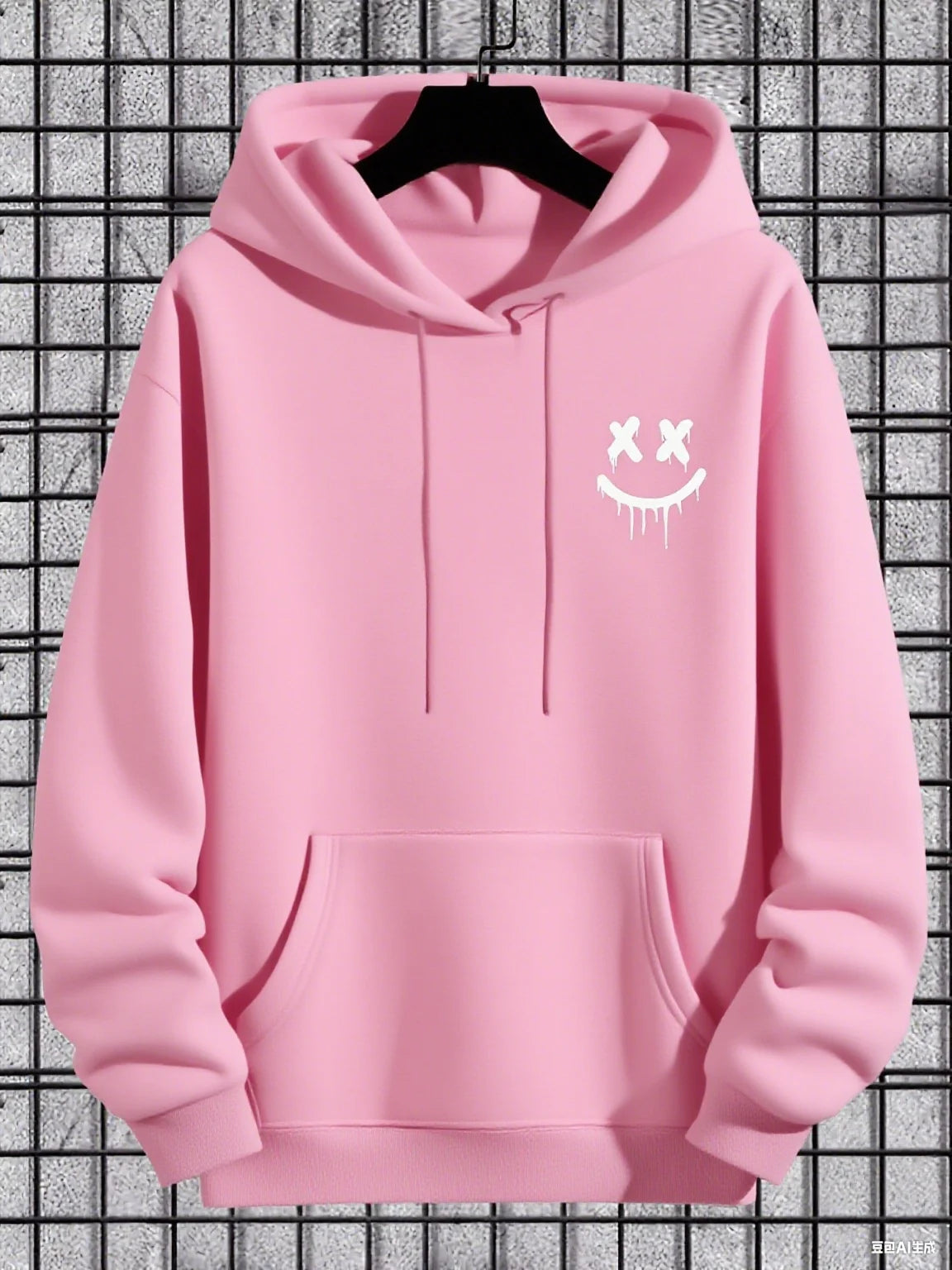 Men's Casual Hoodie with Geometric Face Design