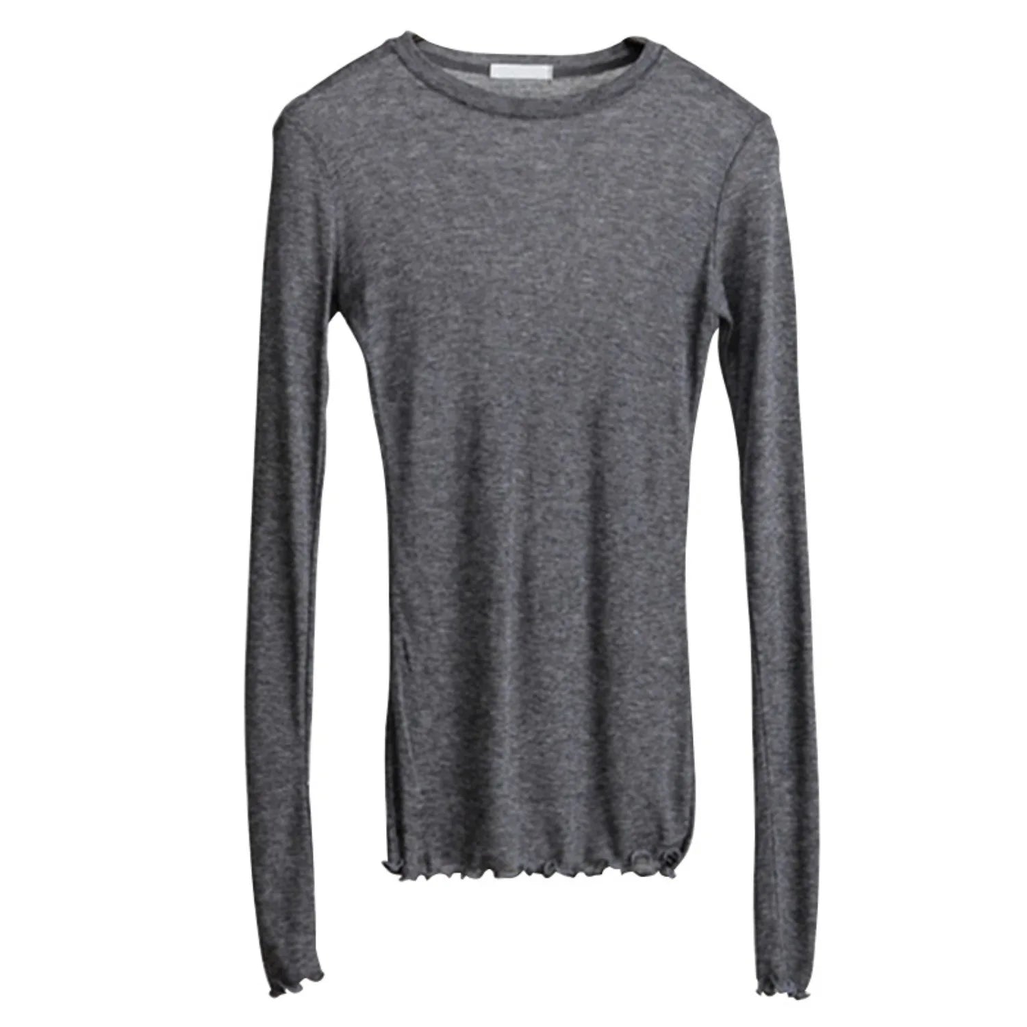 Women's thin, plain, stretchy, basic, long-sleeved t-shirt