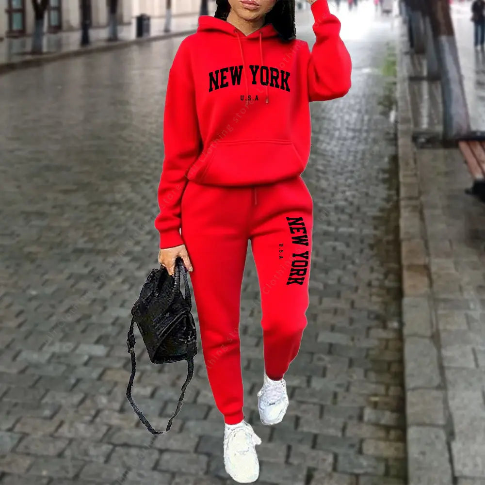 NEW YORK women's tracksuit set with pants and hoodie