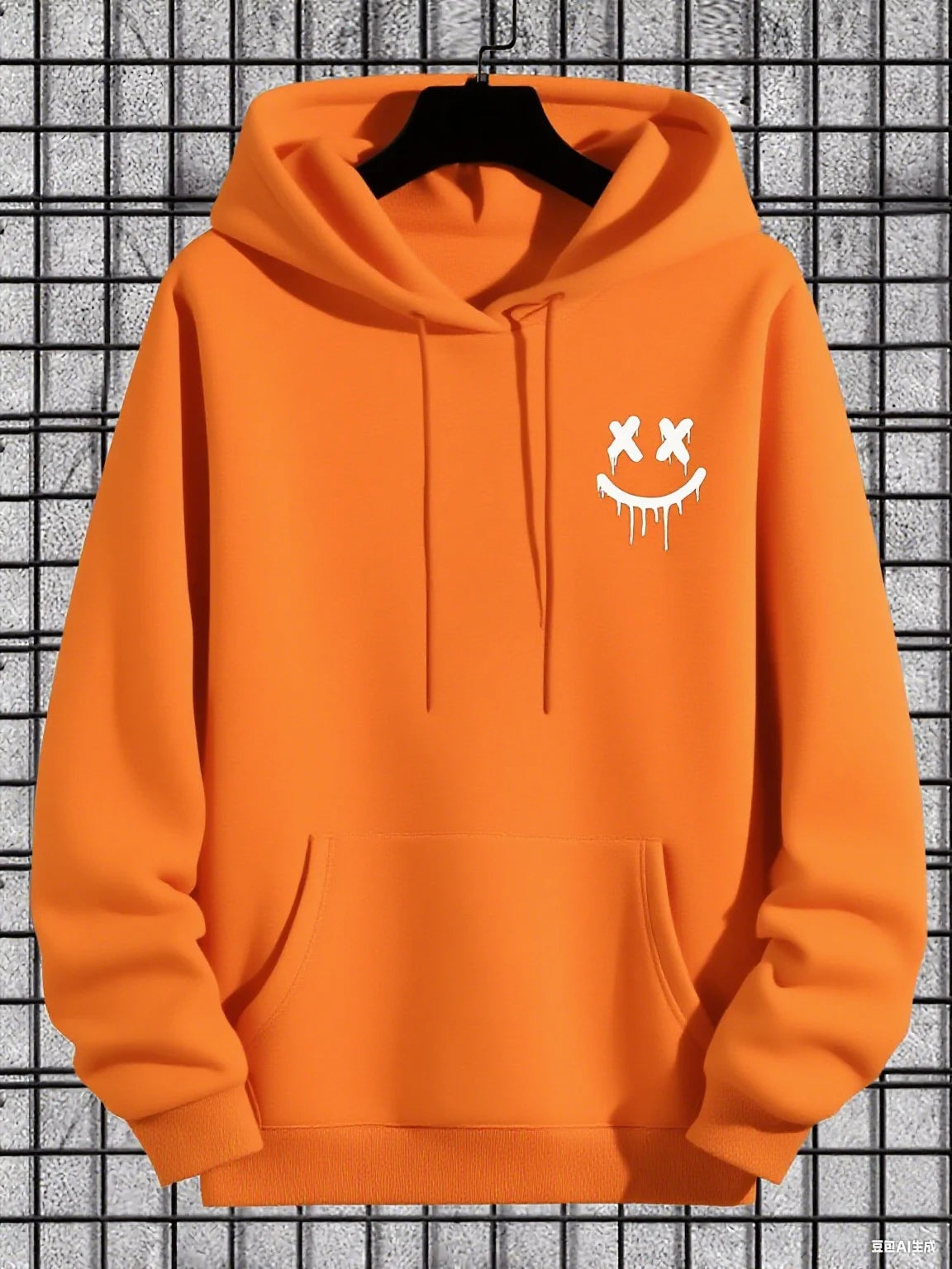 Men's Casual Hoodie with Geometric Face Design