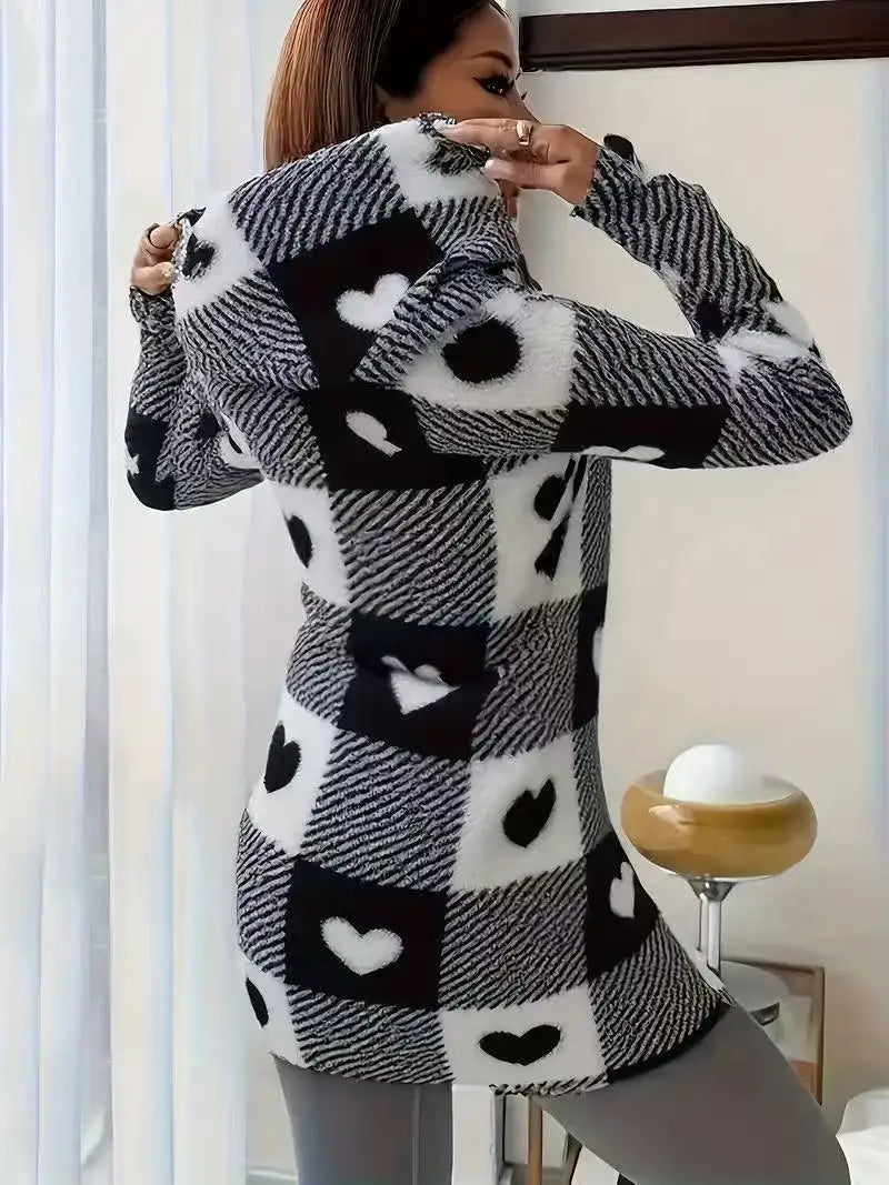 Women's winter coats, warm and soft winter cloak with pockets, women's plaid cardigan with hood