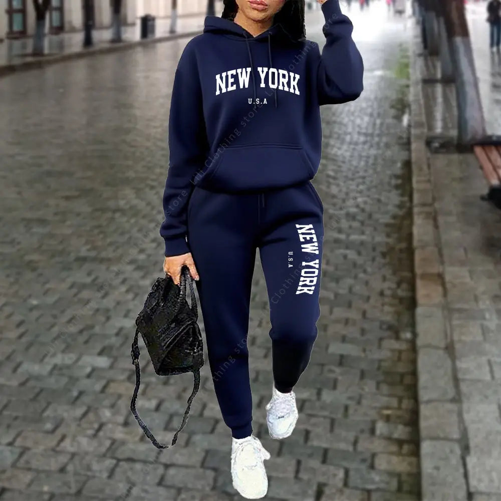 NEW YORK women's tracksuit set with pants and hoodie