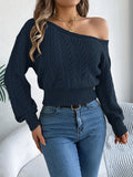 Elegant women's casual long-sleeved sweater with off-the-shoulder neckline