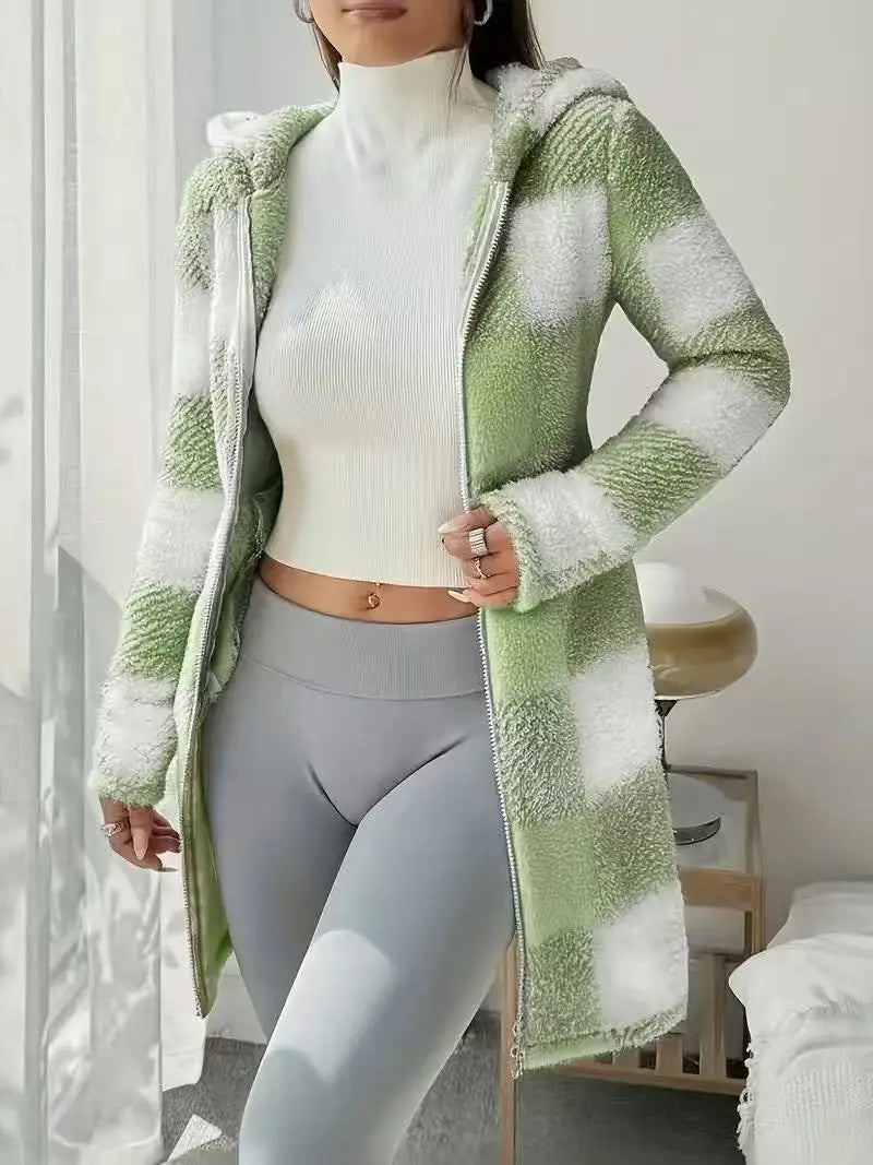 Women's winter coats, warm and soft winter cloak with pockets, women's plaid cardigan with hood