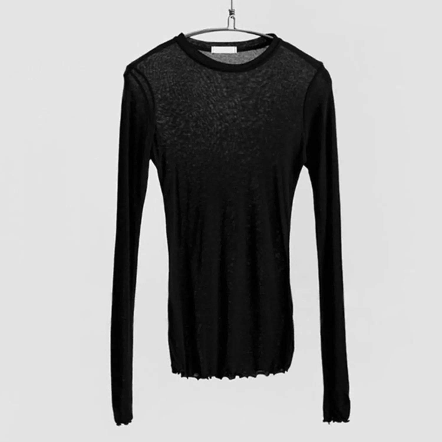 Women's thin, plain, stretchy, basic, long-sleeved t-shirt