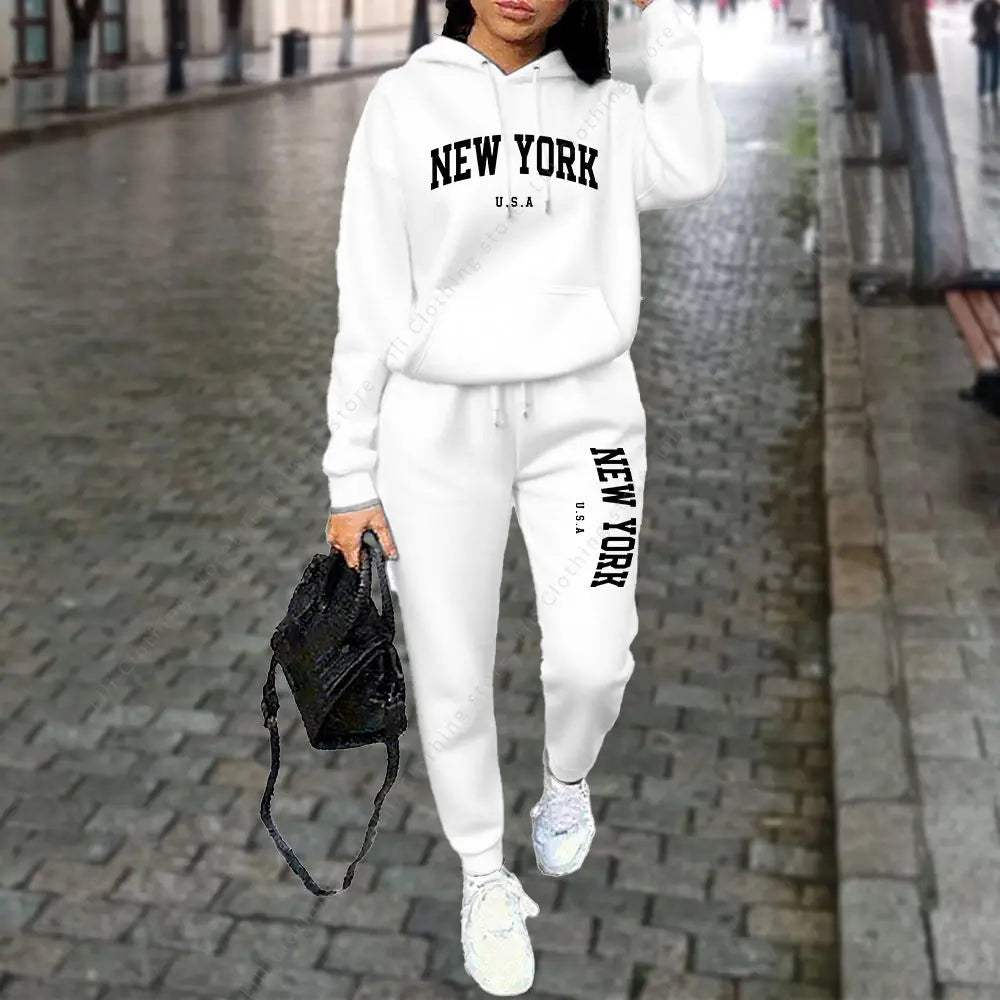 NEW YORK women's tracksuit set with pants and hoodie