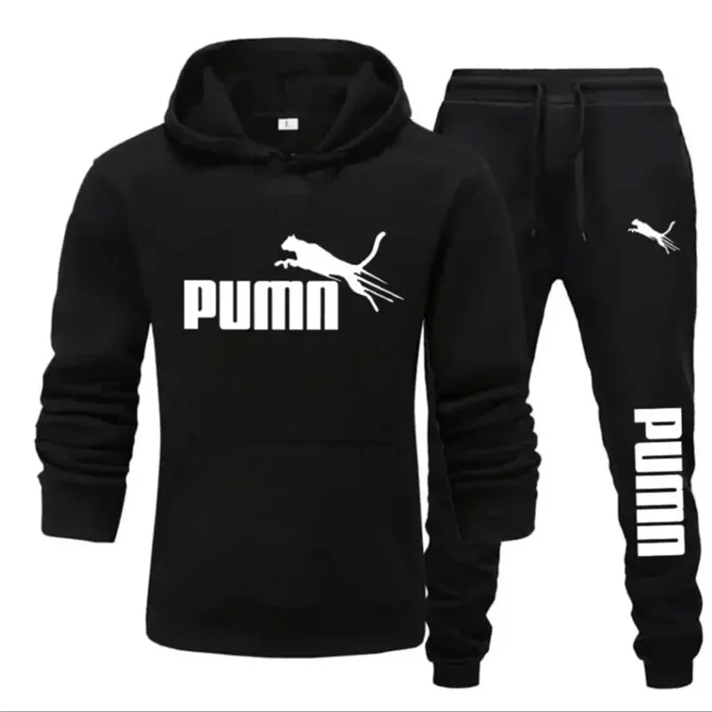 Men's tracksuit set consisting of a hooded sweatshirt and pants.