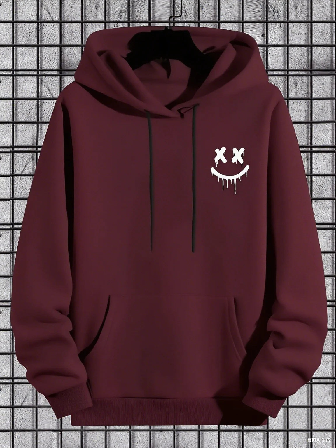 Men's Casual Hoodie with Geometric Face Design