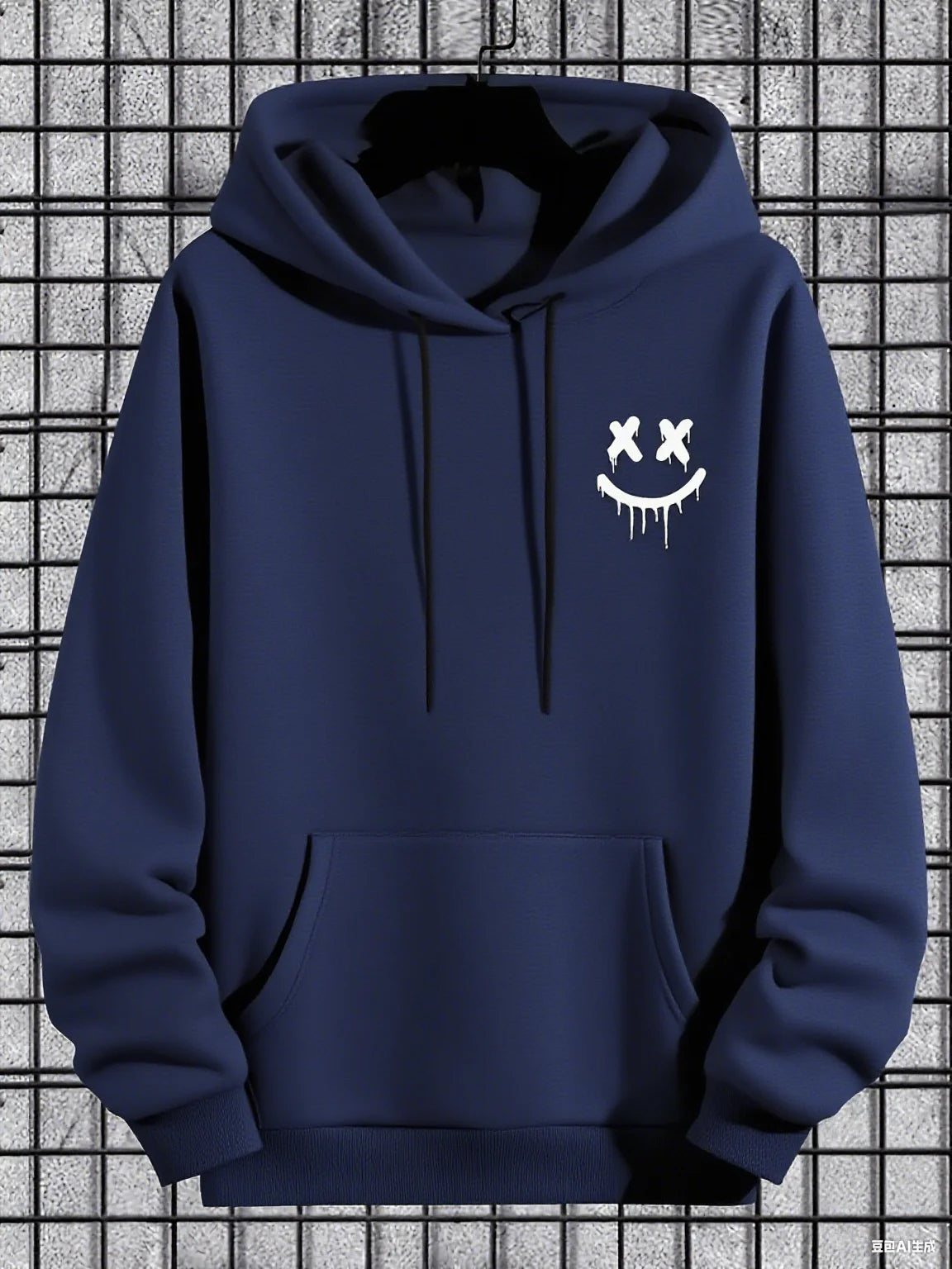 Men's Casual Hoodie with Geometric Face Design