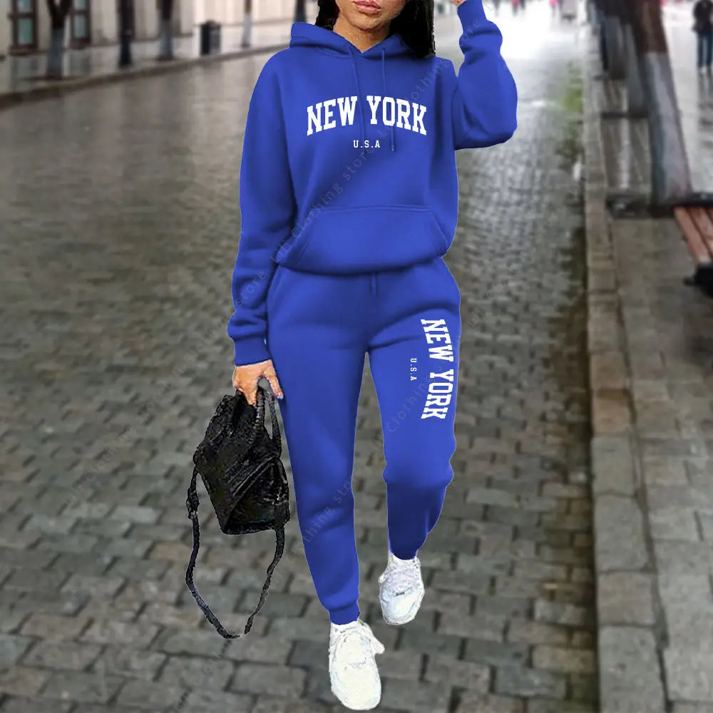 NEW YORK women's tracksuit set with pants and hoodie
