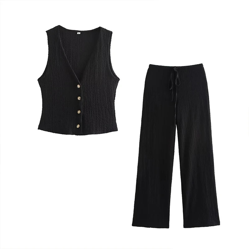 Women's set consisting of a plain tank top and vintage pant